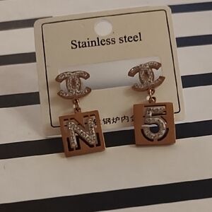 Rhinestone Drop Earrings - Rose Gold